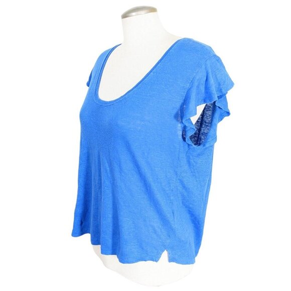 Whistles Womens Top Medium Royal Blue Linen Flutter Frill Sleeve Slub Knit - Picture 2 of 6